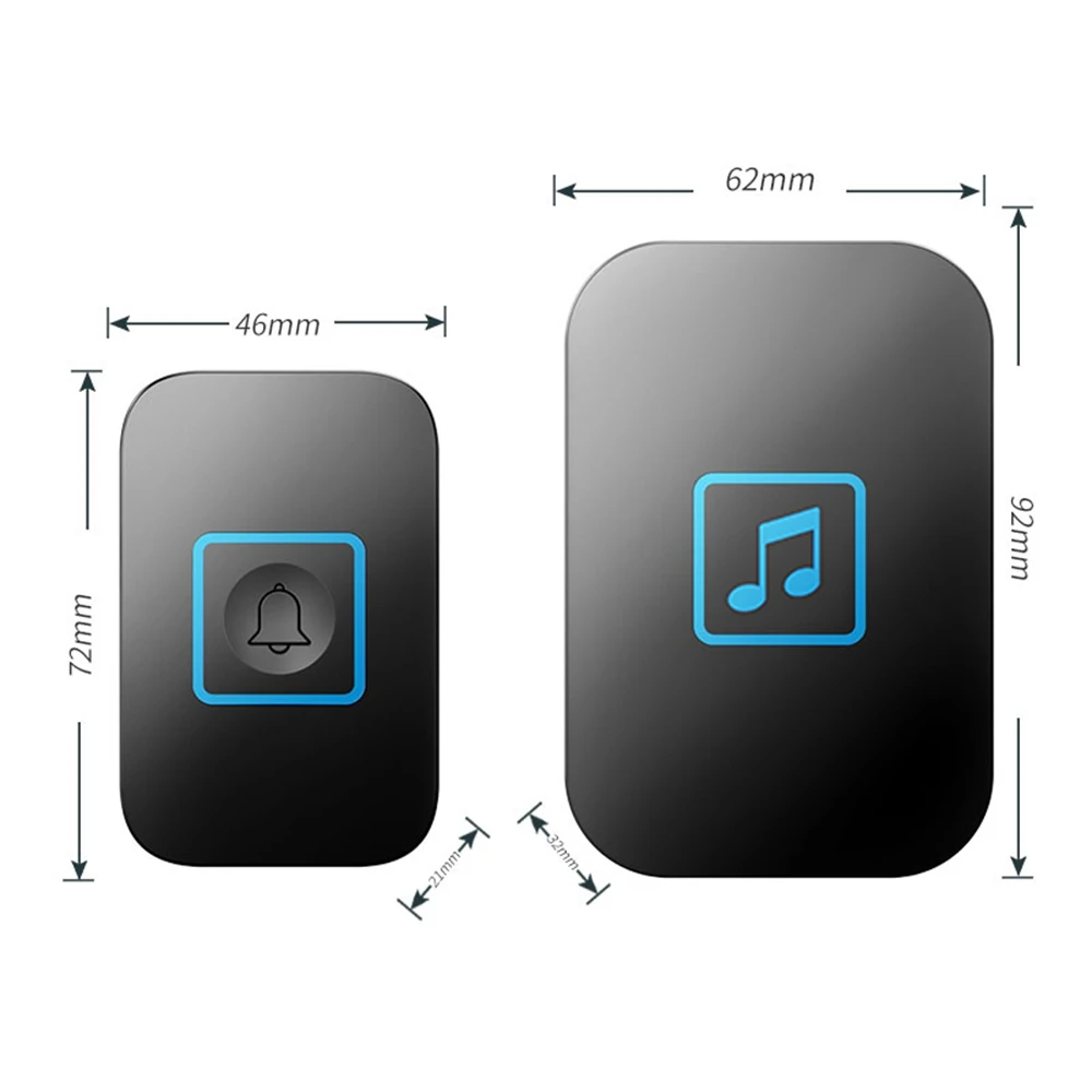 Cacazi-campainha inteligente sem fio com luz led, à prova d'água, 60 tons, 1 e 2 botões, 1, 2 e 3 receptores, para chamadas inteligentes, ue e ru