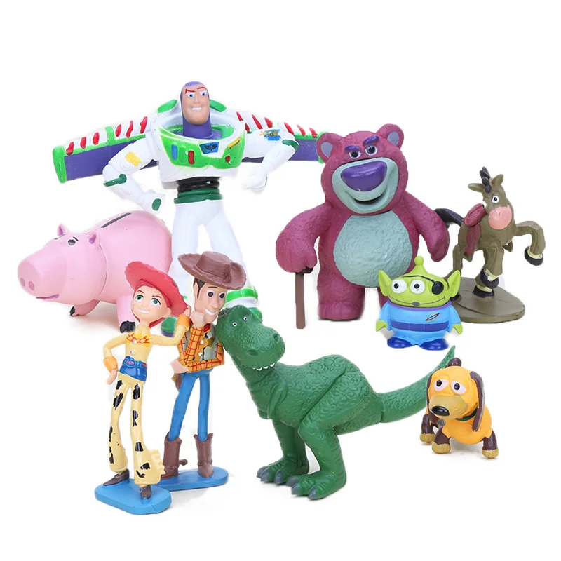 

9pcs 3-9cm Disney Movie Toy Story 4 Woody Buzz Lightyear Jessie Forky Lotso Strawberry Action Figure Set Collectible Model Dolls