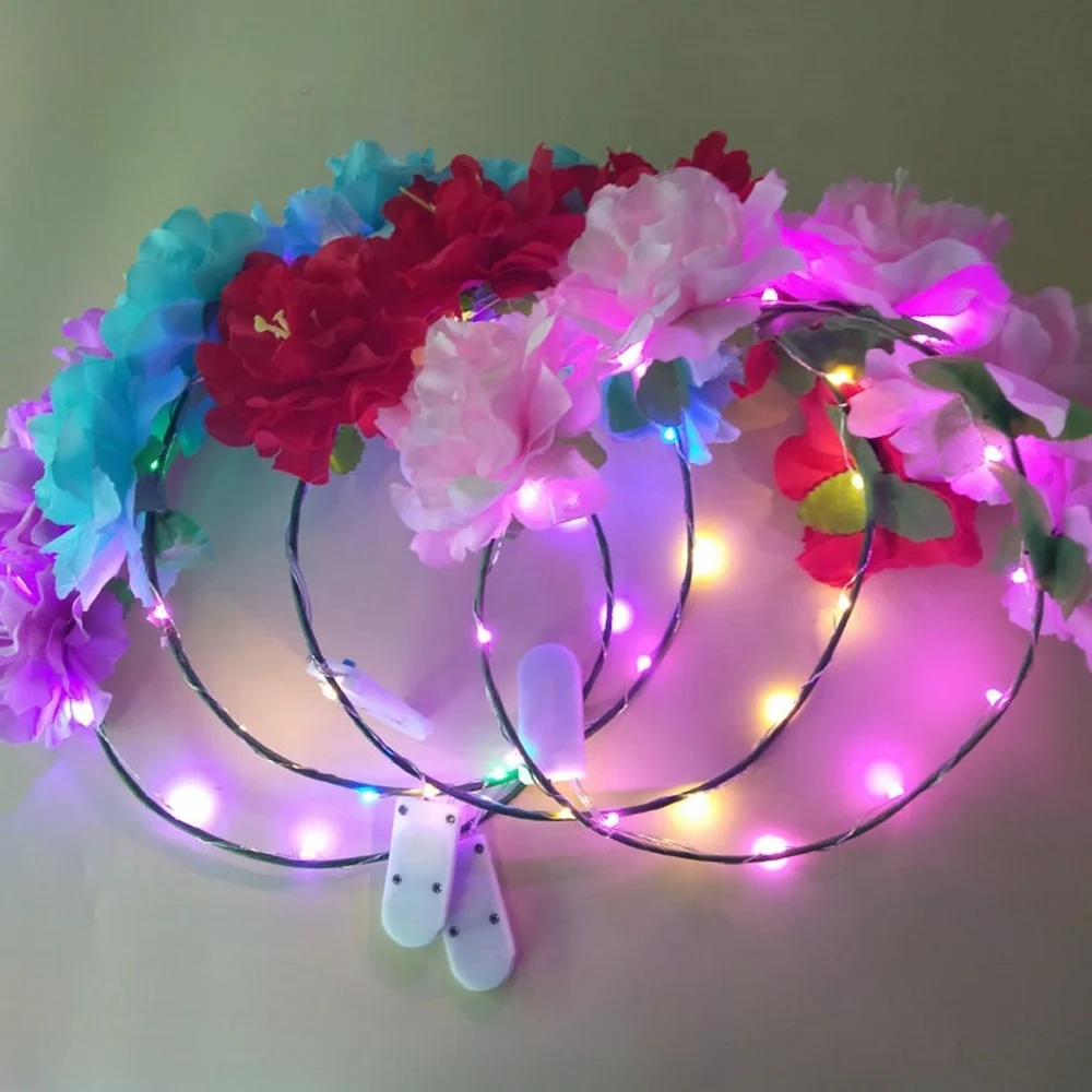 Bride hair decoration LED girl Flower Garland Headband Wedding Crown party light | Лампы и освещение