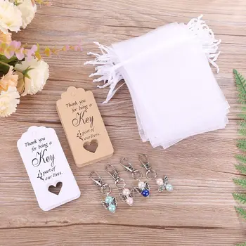 

20pcs/set Key Chain Keyring Tags Card Candy Bags Vintage Wedding Souvenirs Guest Packaging Candy Wedding Party memorable gift