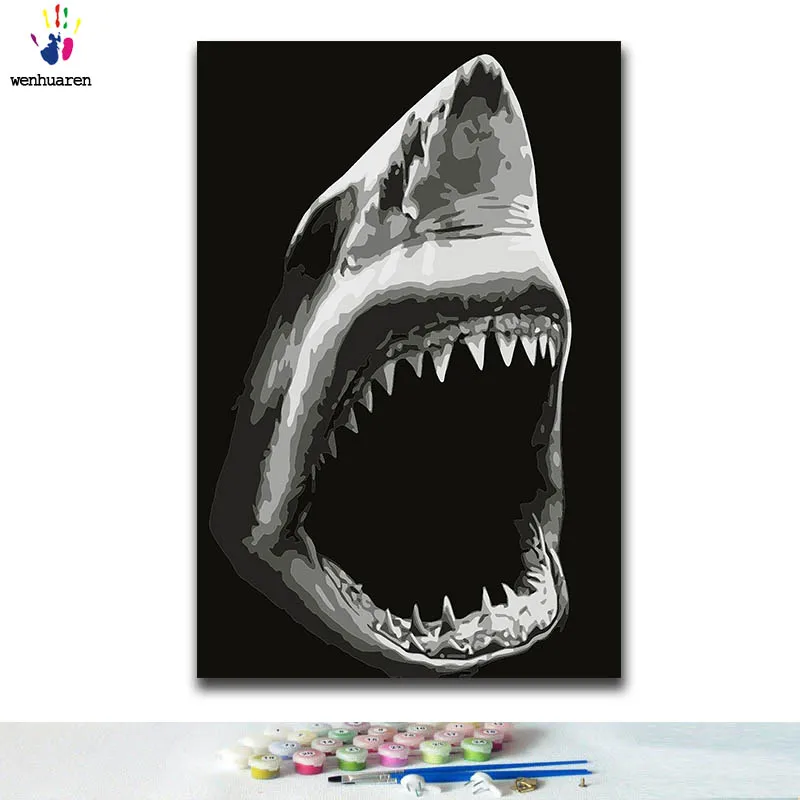 DIY Coloring paint by numbers Animals on black background paintings with kits 40x50 framed | Дом и сад