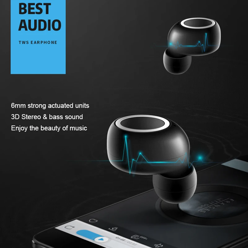 

TWS Fingerprint Touch Bluetooth Earphones Wireless Bluetooth Earbuds Headset Stereo Handsfree Sports ear Phone with Mic