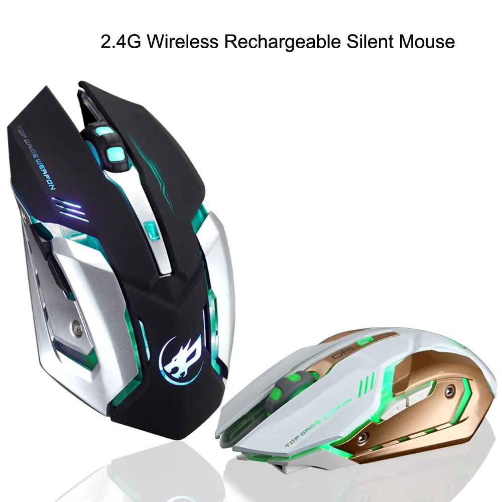 Beaboo Wolf T1-ratón inalámbrico recargable de 2400 DPI, dispositivo óptico ergonómico para juegos, con 6 botones, retroiluminado con LED silencioso, USB