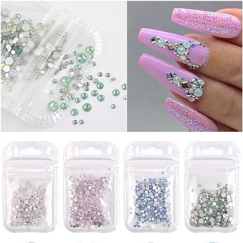 

AB Color Opal Jelly Nail Art Rhinestone Pink White Mix Size Flat Back Rhinestone 3D Nail Tips DIY Decoration