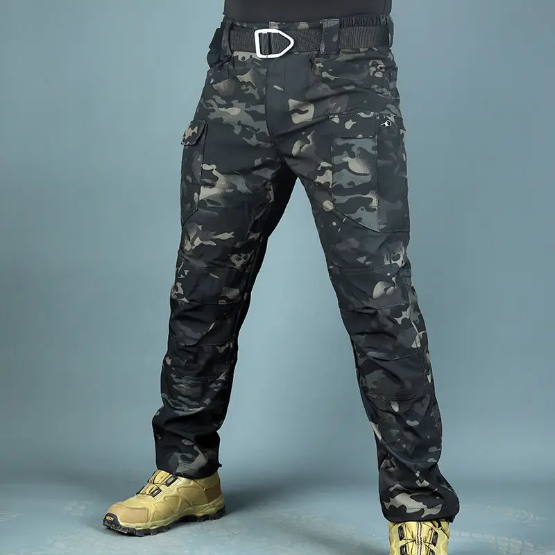 Tactical pants men's elastic spring and summer quick-drying pants windproof and waterproof camouflage overalls loose large size
