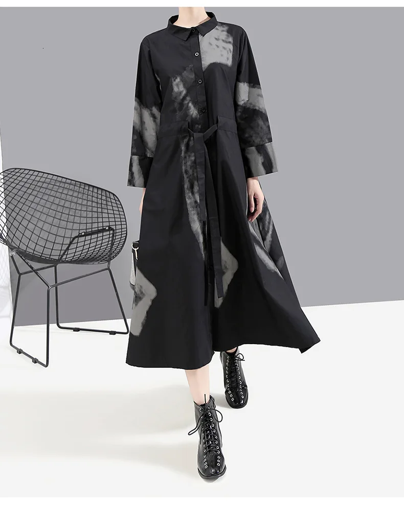 New Fashion Style Black Print Hit Color Vintage Dress Fashion Nova Clothing