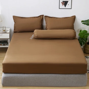 

Solid Color Fitted Sheet With Elastic Full Queen Twin Size Mattress Cover White Brown Blue Red Purple Decor Home Hotel Bedsheet