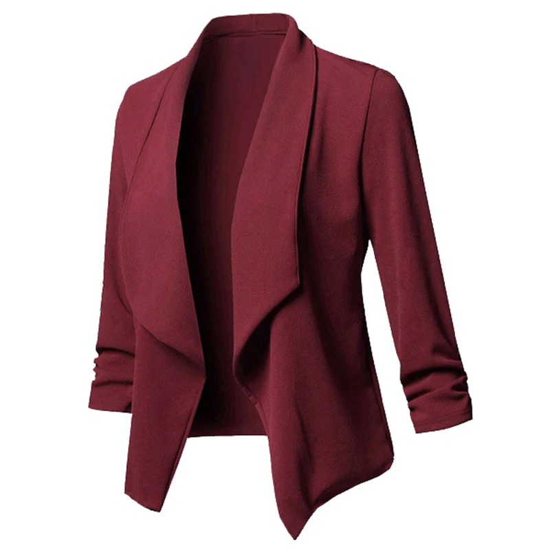 Women Solid Blazers Cardigan Coat Long Sleeve Female Blazers and Jackets Ruched Asymmetrical Casual Business Suit Outwear
