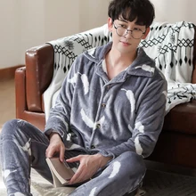 2021 Winter Pajamas For Men Thick Flannel Sleepwear Suit 2 Pcs Pyjama Homme Warm Casual Home Clothing Pijama Hombre
