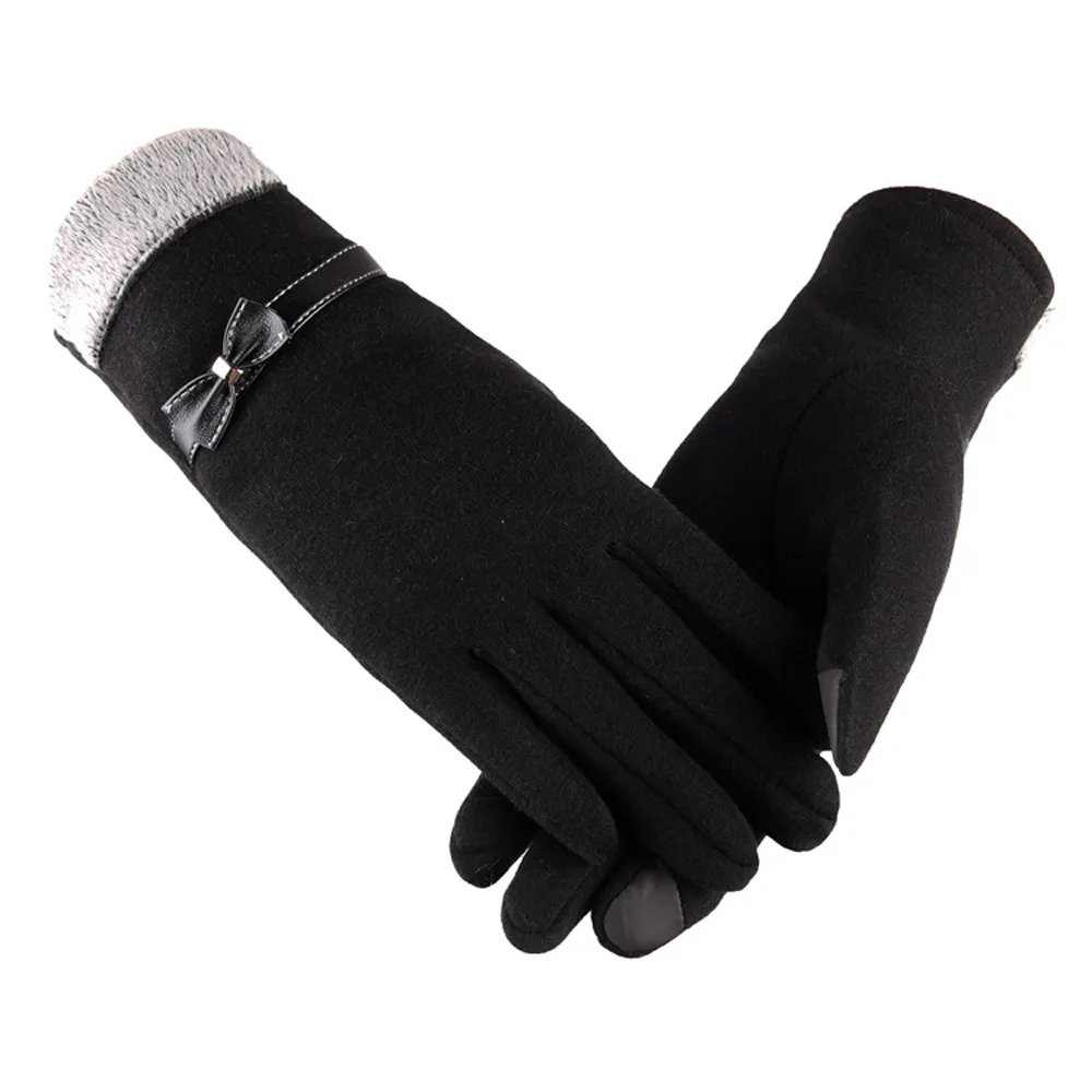 Водонепроницаемые зимние теплые перчатки, ветрозащитные уличные перчатки, утолщенные теплые варежки, перчатки для сенсорного экрана, унисекс, украшение с бантом