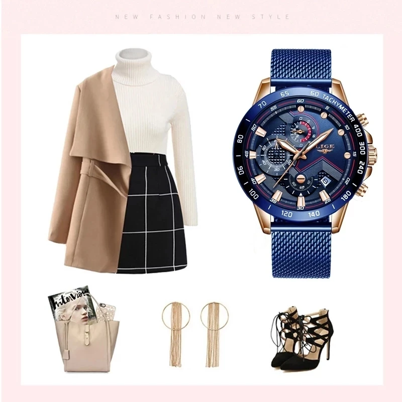 LIGE New Creative Women for Watch Luxury Rose gold Quartz Ladies Watch Relogio Feminino Mesh Band Wristwatches Clock Reloj Mujer
