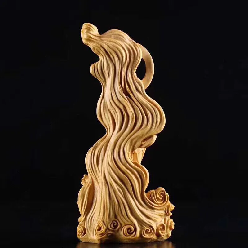 🌊 Wooden Sea-Crossing Guanyin Statue – Solid Wood Hand-Carved Feng Shui Figure (16cm) 4