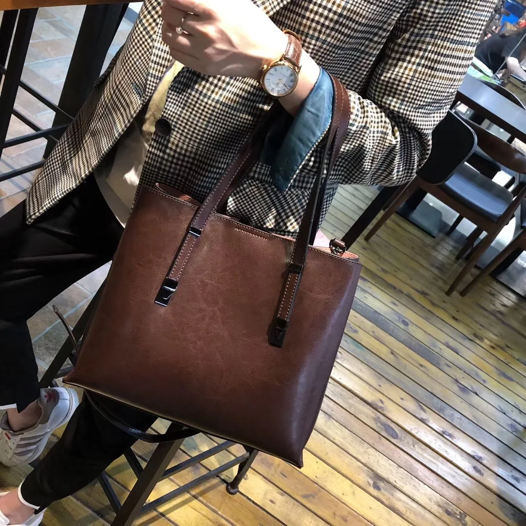 

WOMEN'S Bag 2019 New Style WOMEN'S Leather Bags Large Bag Large Capacity Retro Tote Bag Fashion Cowhide Leather Single-shoulder