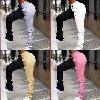 

Two-tone Pants Women Casual Two Color Lady Joggers Stacking Trousers Fashion High Waist Drawstring Loose Pants Female Big Size
