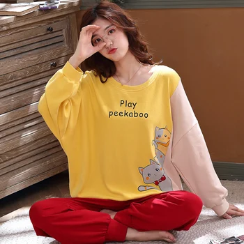 

hot sale women Pajamas Set Spring Autumn new cartoon printed Long sleeve cute Sleepwear Suit casual Homewear Female pyjamas