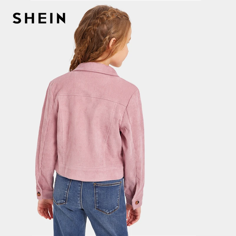 SHEIN Kiddie/Розовая однобортная куртка на пуговицах для девочек, пальто для подростков, коллекция года, осенние куртки с отложным воротником