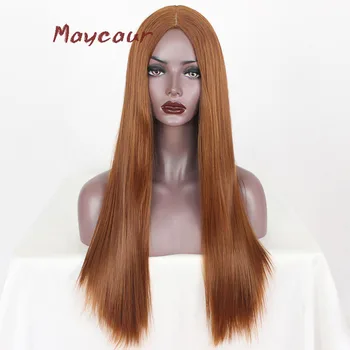 

Maycaur #30B Ginger Color Hair Long Straight Synthetic Wigs Middle Part Heat Resistant Wig for Women