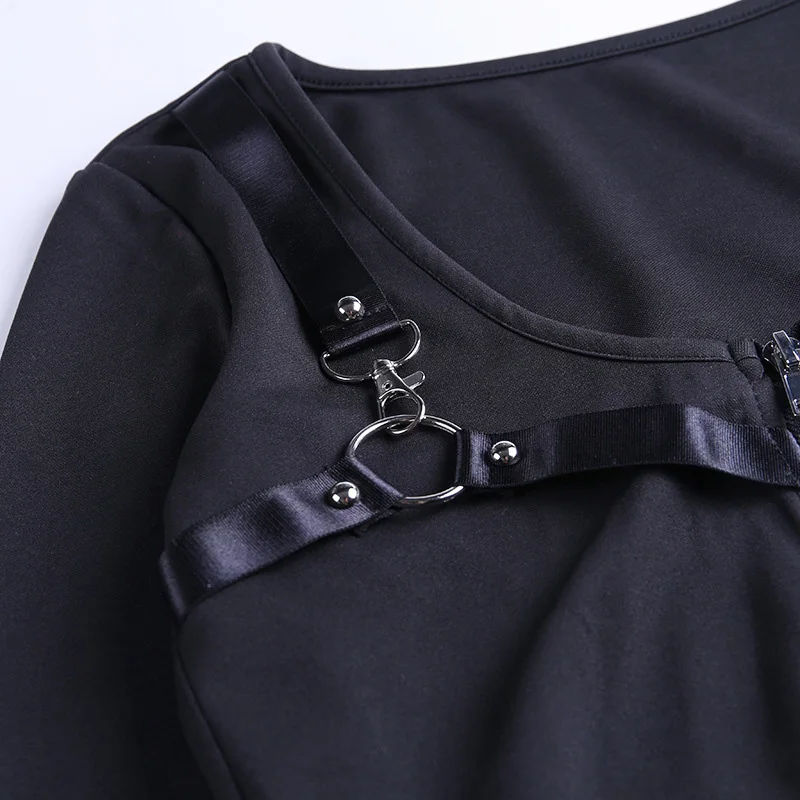 Fitshinling Goth Dark Harajuku женская футболка короткий топ с длинным рукавом крутая гранж черная футболка женская одноцветная Сексуальная футболка Новинка