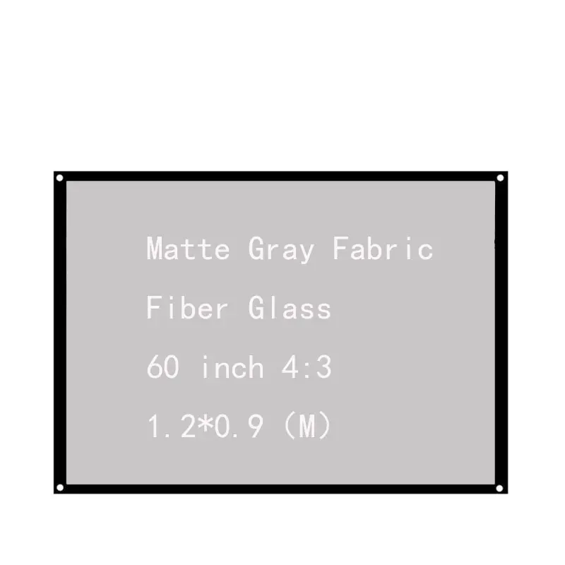 Thinyou Matte Gray Fabric Fiber Glass Projection Screen Wall Mounted Film Theater 60 inch 4:3 Movie Video Screen for Projector