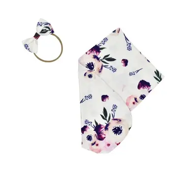 

Newborn Photography Prop Baby Blankets Printed Newborn Infant Baby Boys Girls Sleeping Swaddle Muslin Wrap +Headband 2PCS U50F