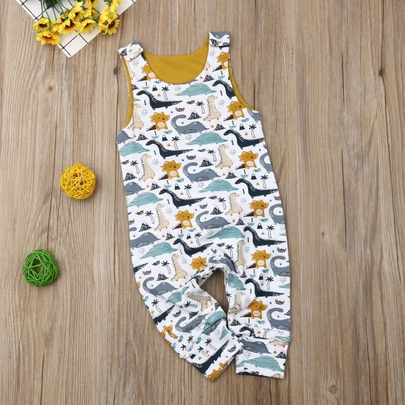 2019 Summer Brand New Born Baby Boy Kids Dinosaur Clothes Sleeveless Cartoon Romper Jumpsuit Toddler Casual Sunsuit Outfit |