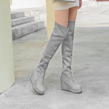 

CHIMIZHAI Winter Boots Women Shoes Wedges Heels Boots Over The Knee 9CM Woman Long Boots Autumn Shoes Slip On MY405