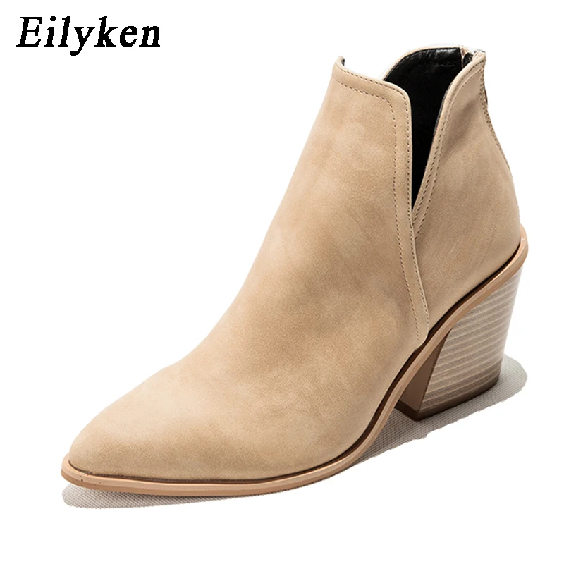 Apricot EilyKen/Повседневные ковбойские ботильоны в западном стиле; сезон осень-зима; женские ковбойские ботиночки из змеиной кожи; короткие ковбойские ботиночки; Botas; обувь на высоком каблуке - Цвет: Apricot