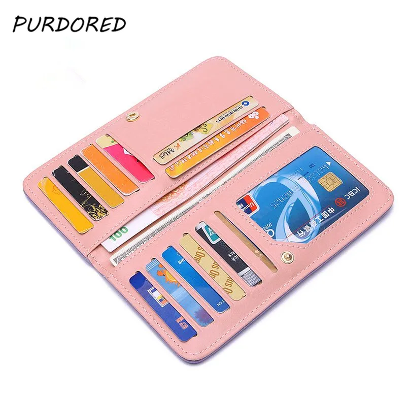 

PURDORED 1 Pc Candy Color Long Card Holder Women Card Credit Wallet Large Capacity Women Card Wallet Female ID Card Purse