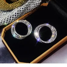 Дизайн, модные ювелирные изделия, весенний стиль, круглые серьги-гвоздики с кристаллами, серьги на свадебную вечеринку для девушек, подарок для женщин