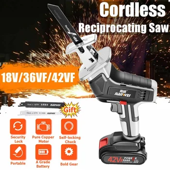 

18/36/42VF Reciprocating Saw Cordless Saber Saw Electric Jig Saw with Adjustable Speed for Wood Metal Cutting+2pcs 15cm blades
