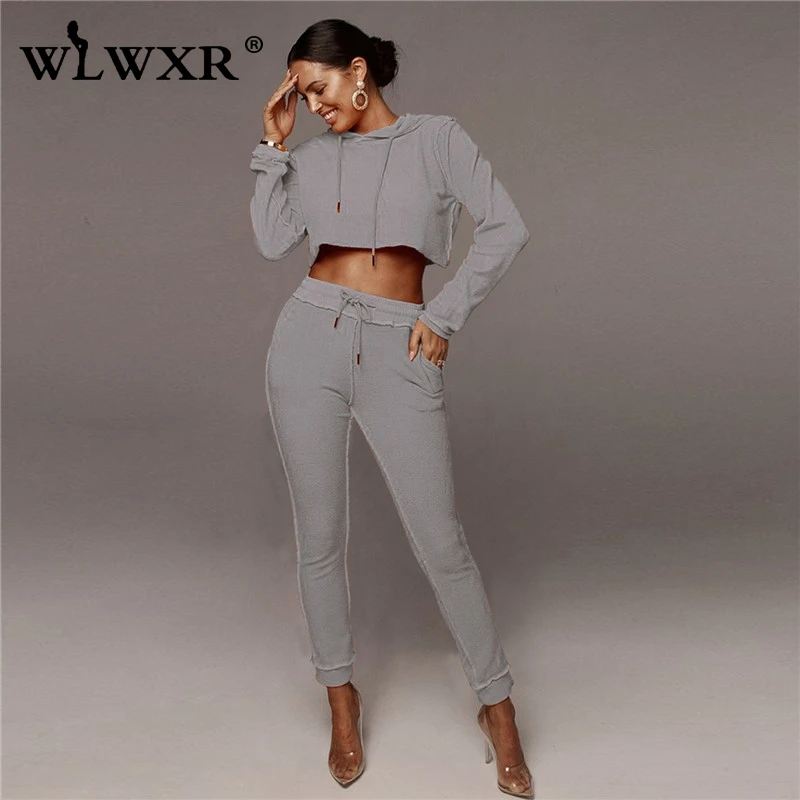 WLWXR осенний повседневный розовый женский комплект 2 шт. наряды 2019 укороченный топ