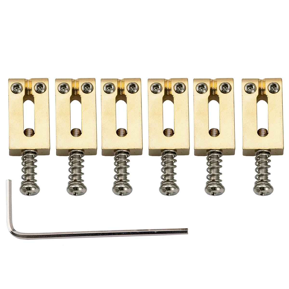 Musiclily Ultra 10.5mm Modern Style Full Brass Offset Saddles for Strat/Tele Style Electric Guitar, Original Color (Set of 6)