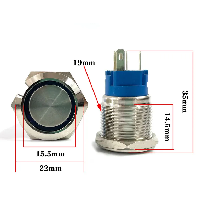 Description Picture 4 of item12/16/19/22mm Waterproof Metal Push Button Switch LED Light Momentary Latching Car Engine Power Switch 5V 12V 24V 220V Red Blue