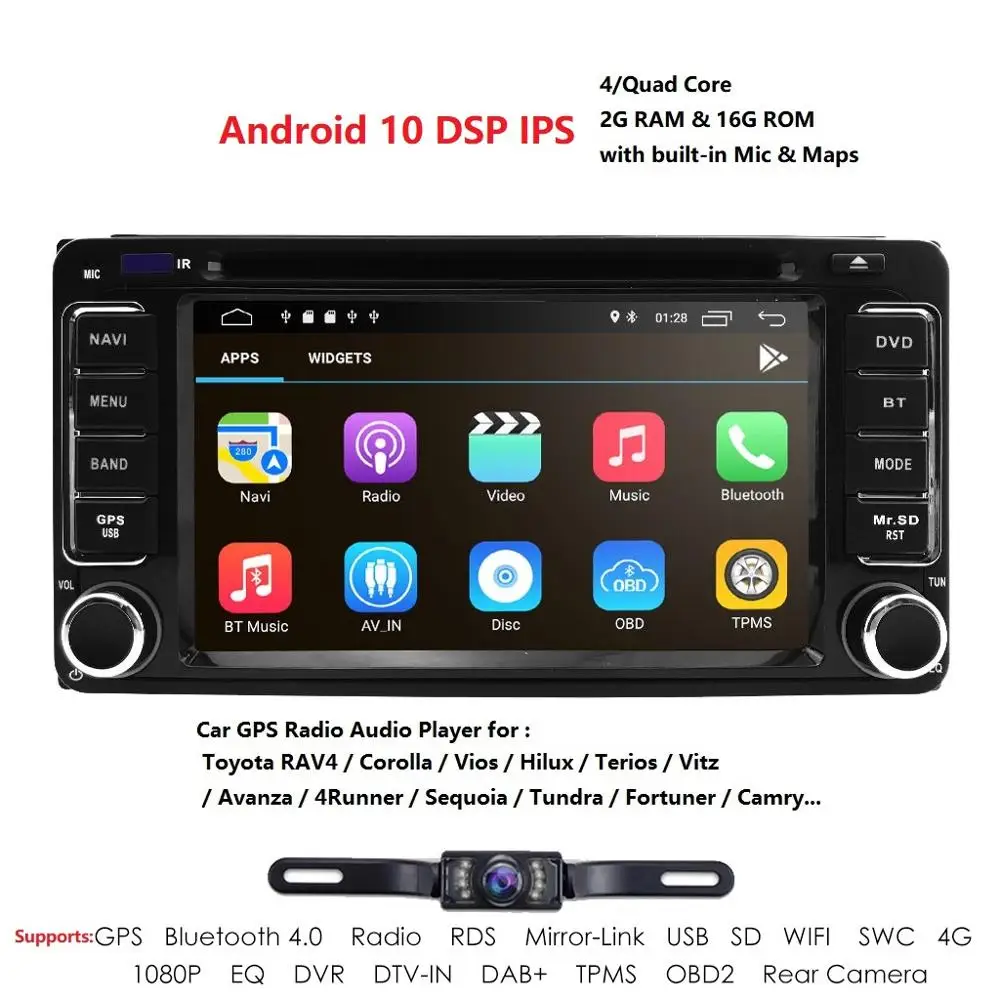 Автомобильный радиоприемник 6 2 дюйма Android 10 DIN GPS навигация мультимедиа для Toyota RAV4