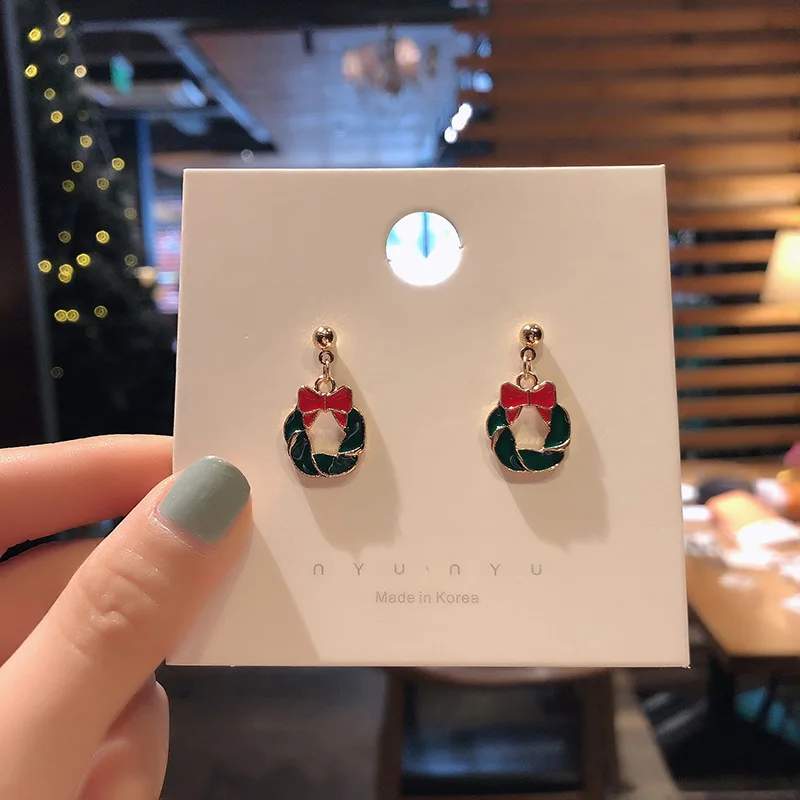 Santa Claus Christmas Earrings Snowman Deer Bell Christmas Tree Ear Jewelry Accessories Lovely Xmas Gifts for Women Girls - Окраска металла: 12