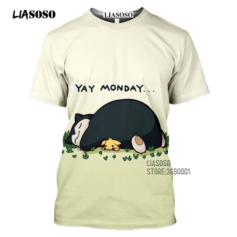 Japan Cartoon Snorlax T shirts Men 3D Print Kawaii Pokemon Tshirt Summer Casual Harajuku Shirt Fitness Hip Hop Tops Streetwear (17)