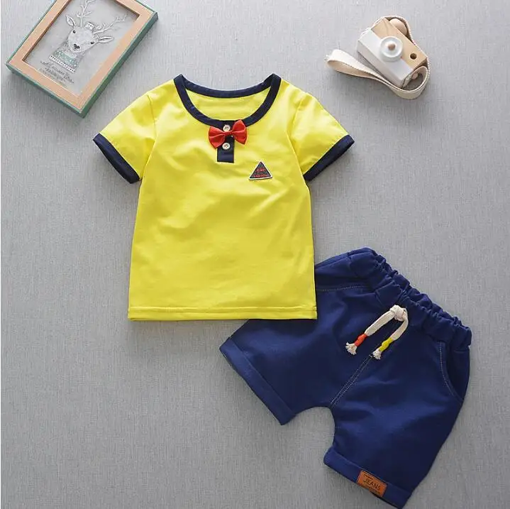 BibiCola/ г. Летний комплект одежды для малышей, bebe, хлопковые топы с надписью+ шорты, комбинезон летняя повседневная одежда для маленьких мальчиков - Цвет: picture color