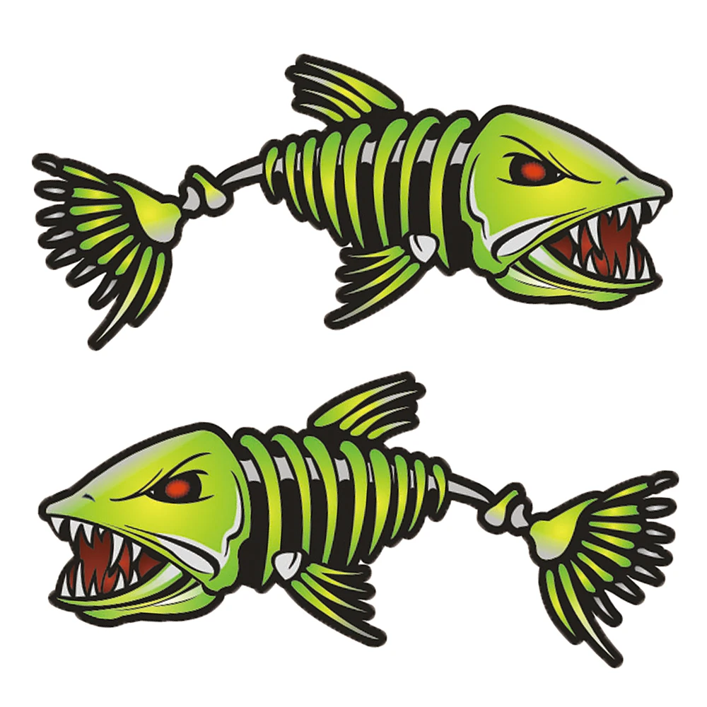 2個18.5*8.2センチメートル魚歯口ステッカースケルトン魚ステッカー漁船カヌーカヤックグラフィックスアクセサリービニールデカール