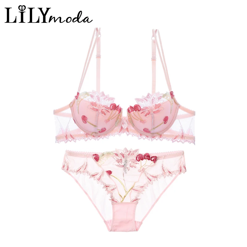 

LILIMODA женский сексуальный удобный утягивающий тонкий хлопковый бюстгальтер, наборы бюстгальтеров с цветочной кружевной вышивкой, нижнее белье розового цвета