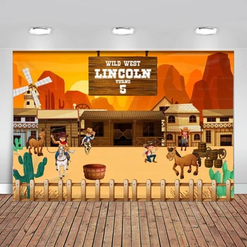 

Western Theme Party Backdrop Cowboy Birthday Party Rustic Wild West Background for Photography Photo Booth Studio
