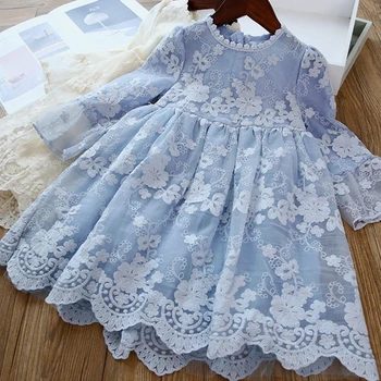 

Girls Flower 2019 Fashion Children's Clothing Lace Princess Party Fluffy Cake Smash Dress Kids Baby Long Sleeve Dresses Clothes