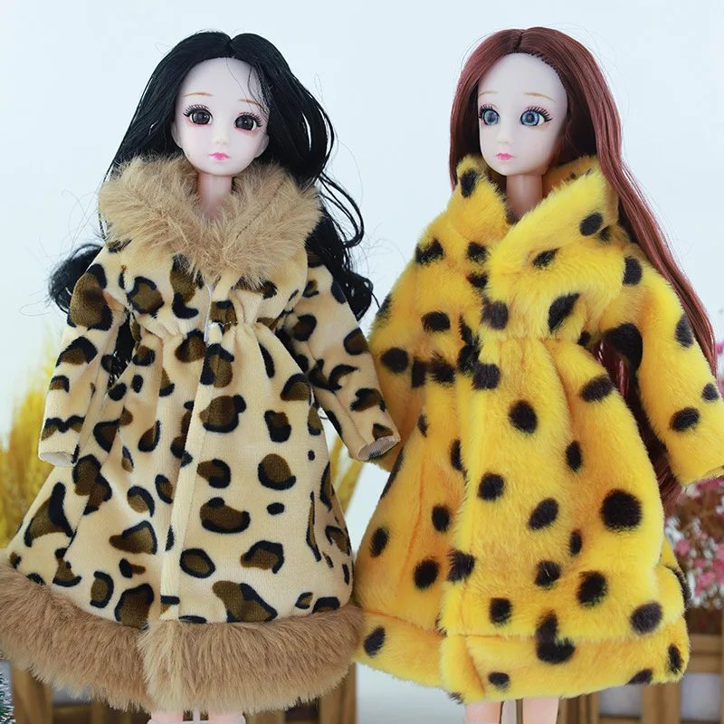 

30cm Doll Clothes 1 Set of Long-sleeved Soft Fur Coat Dress Winter Warm Simulation Fashion Fur Coat Children's Toy Clothes