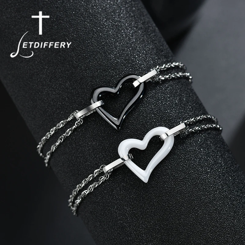 Letdiffery Винтаж керамика Сердце Браслеты никогда не выцветает нержавеющая сталь 2 слоя для женщин ювелирные изделия обручение подарки