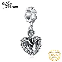 JewelryPalace 925 безукоризненные Серебрянные серьги кубического циркония сердце Мама Любовь для подвеска в виде ребенка Бусины Fit Браслеты