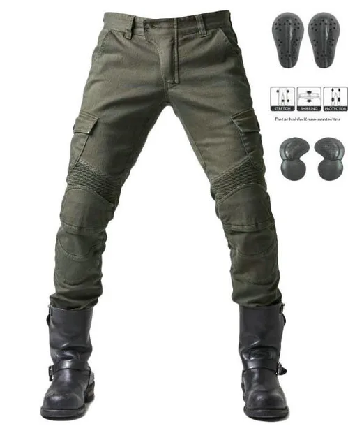 Green Motorcycle Pants Men Motocross Racing Trousers Cargo Jeans Touring Riding Pantalon Moto Pants Motorcycle Equipment Pants JES-26 Green upgrade