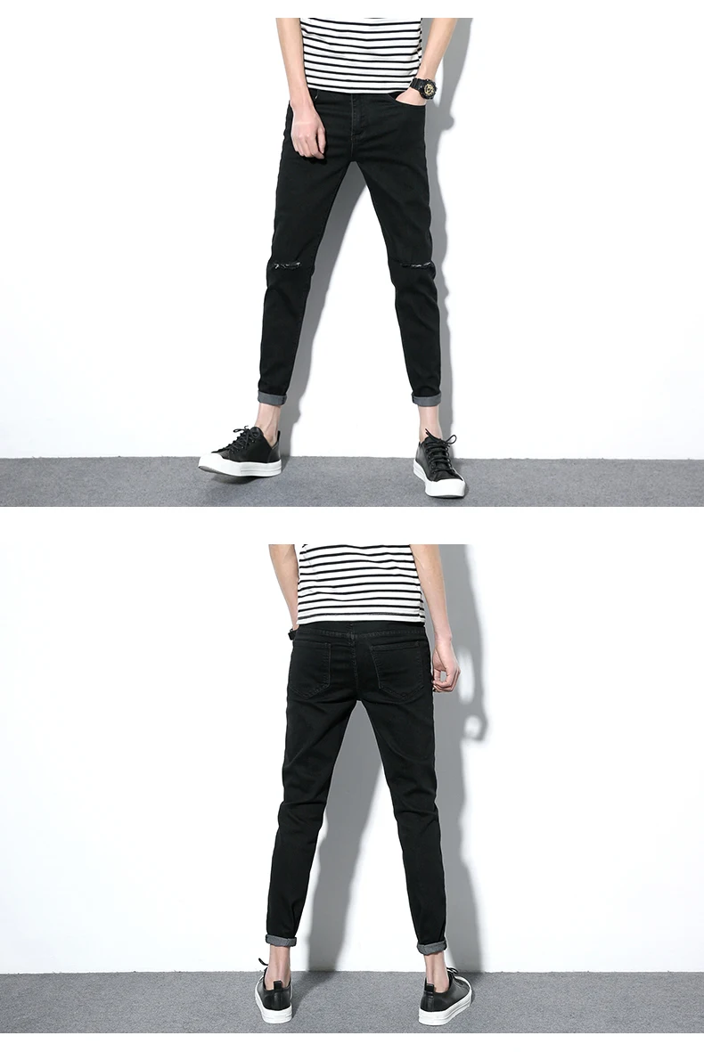 Новый стиль подростка Горячая продажа A-line с отверстиями капри брюки мужские однотонные повседневные "кошачий глаз" модные мужские брюки