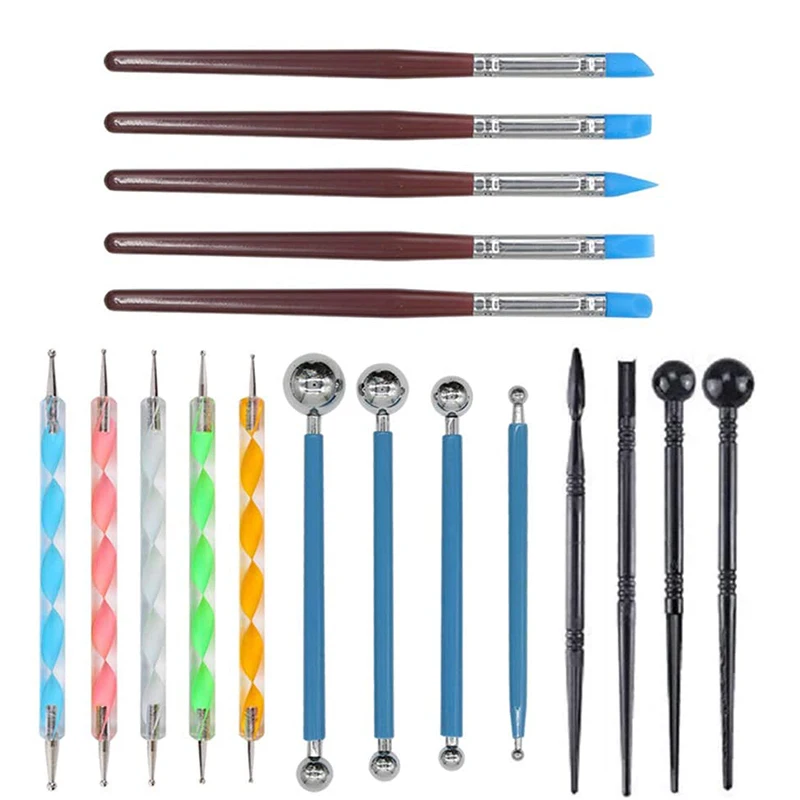 18Pcs Dotting Tools Kit Clay Pottery Carving Modeling Set Rock Painting for Embossing Art Coloring | Дом и сад