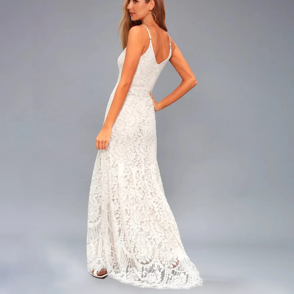 Lovely Bohemian Long Wedding Dress 2020 Sexy BOHO Wedding Gowns V-neck Straps Lace Backless Chic Beach Bride Dresses Party
