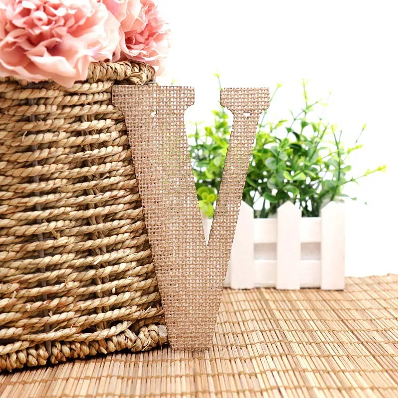 V Винтажный джутовый Hessian из мешковины A-Z буквами алфавита DIY баннеры гирлянды Таблица дисплей для дня рождения Свадебная вечеринка украшения - Цвет: V