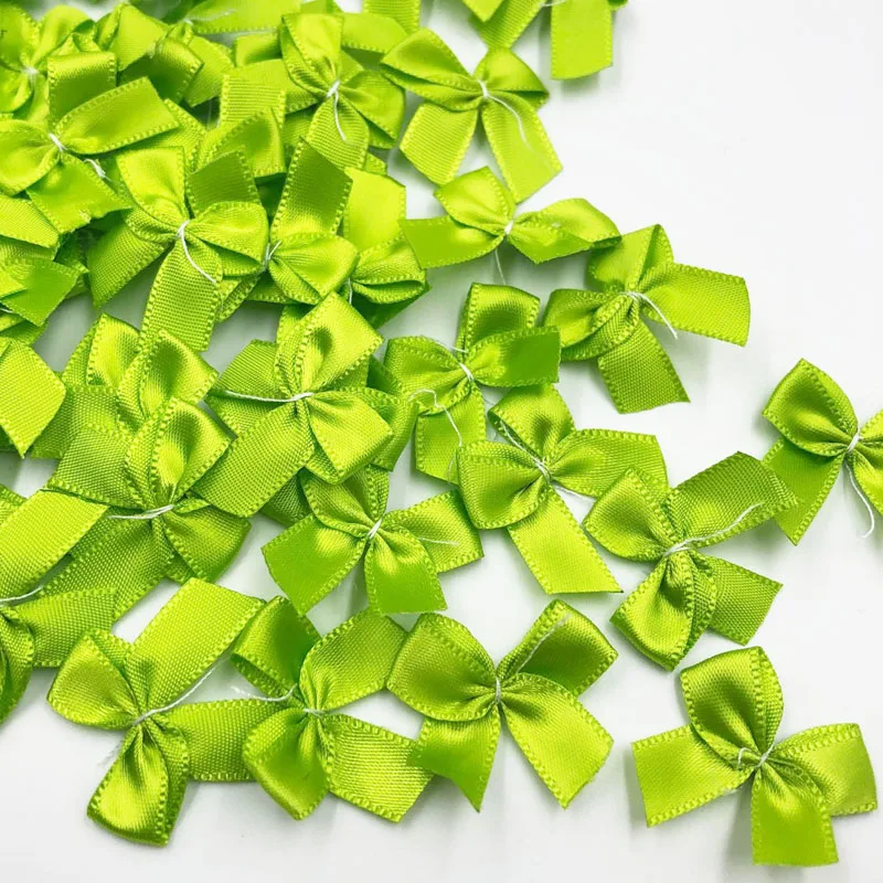 Green 100 шт мини цветы из атласной ленты банты подарок крафтовые украшения на свадьбу Upick A0176 - Цвет: Green